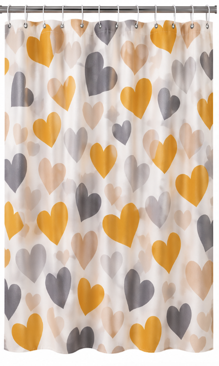 Perdea de dus PEVA 180 x 180 cm cu INIMIOARE COLORATE cu 12 inele